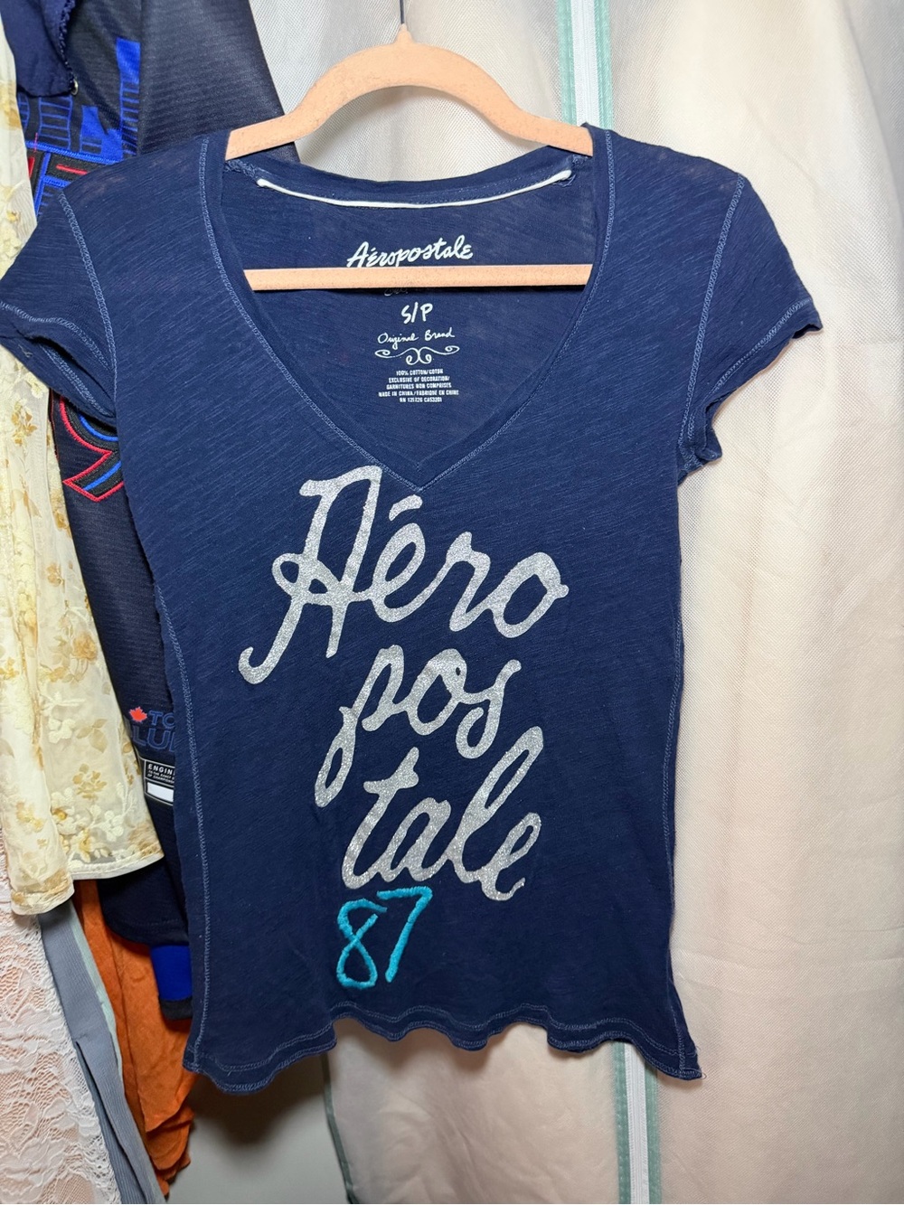 Aeropostale Navy V-Neck Short Sleeve Tee with Teal 87